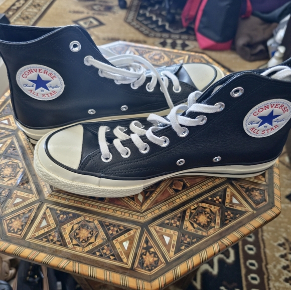 Converse Black High-Top Sneakers LEATHER Unisex Size 7 In Mens, 9 In Womens - Picture 16 of 16